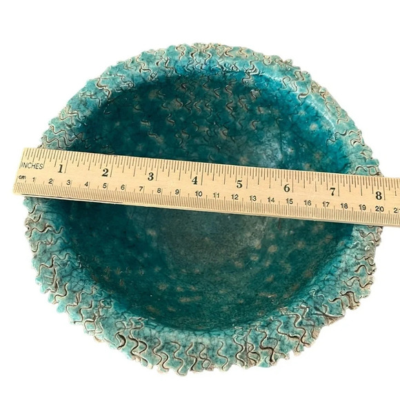 Raku Turquoise Textured Bowl Signed Sindy Unusual - Picture 6 of 9